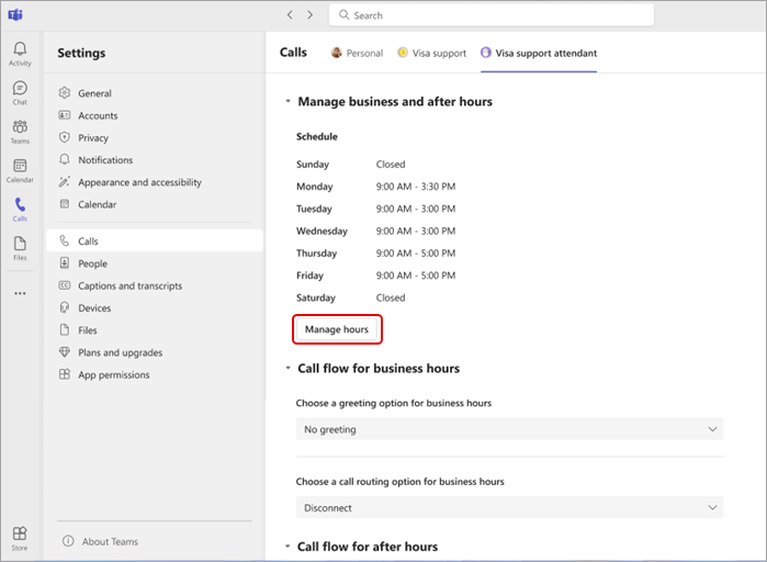 Verwaltung von Geschäfts- und Öffnungszeiten in Microsoft Teams